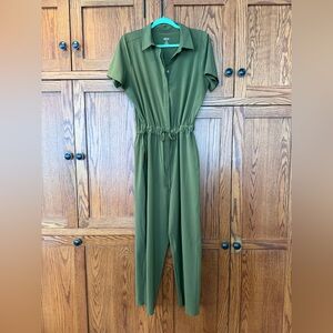 Girlfriend Collective Olive Green Short Sleeve Utility Jumpsuit M